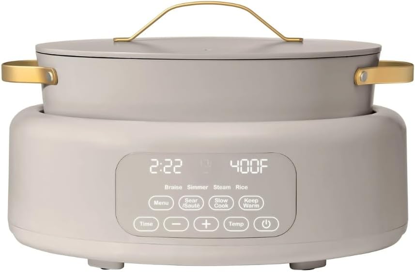 Wonderful 10-in-1 Electric Multi-Cooker 6 Qt Cast Aluminum Pot, 7 Preset Function,Oven & Dishwasher Safe to 400°F Sauté Slow Cook Steam Touch Display (Porcini Taupe)