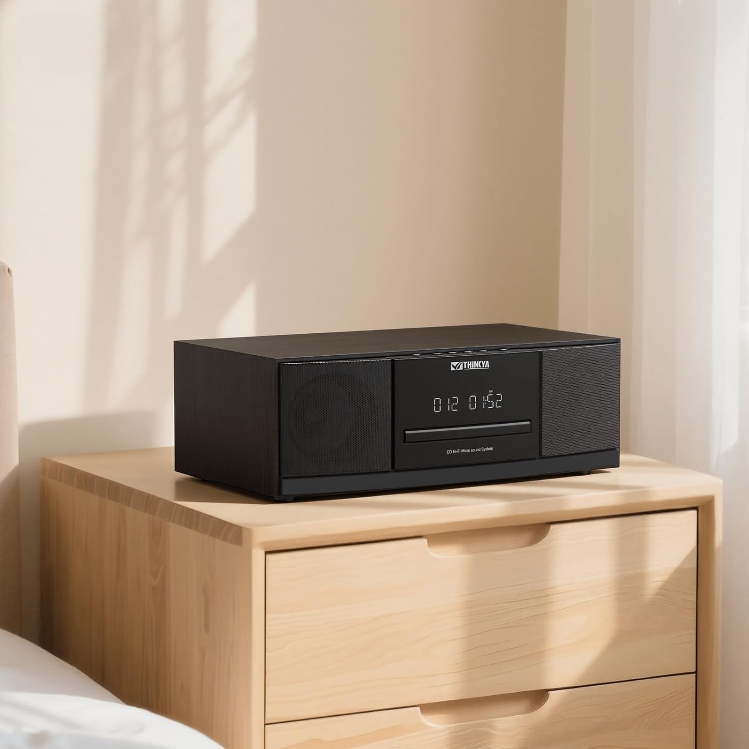 Vintage Bluetooth Stereo System for Home, THINKYA 36W RMS Micro HiFi Systems CD Player Dual 3” Bass with Bluetooth Audio Streaming, FM Radio, USB Port, Aux-in, Remote Control(NO Clock & Alarm)