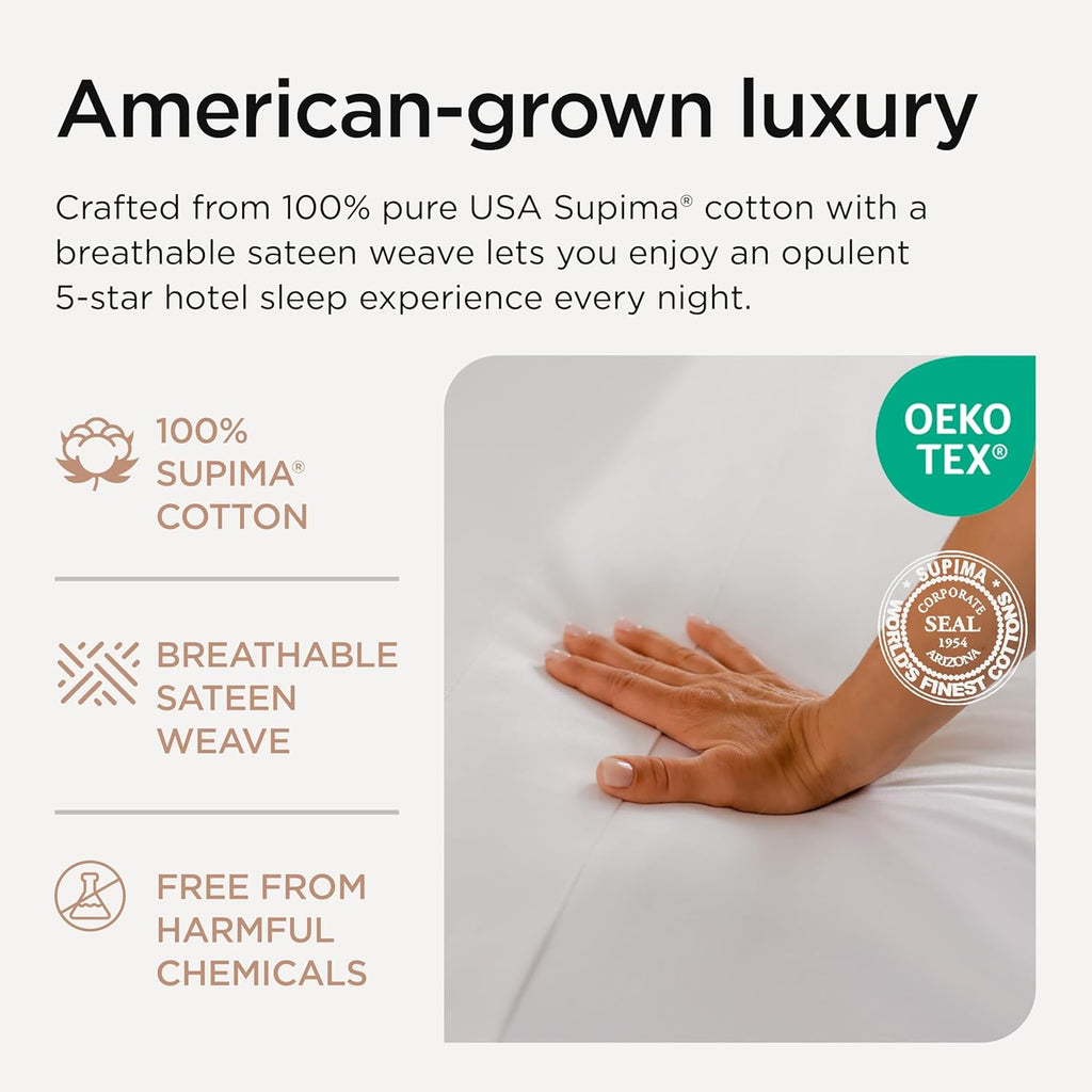 Threadmill 100% American Supima Cotton Sheets King Size - 1000 Thread Count, 4Pc King Size Sheet Set, Smooth Sateen Sheet, Ultra Luxury Bed Sheet, 17" Deep Pocket King Sheet Set - White Sheets