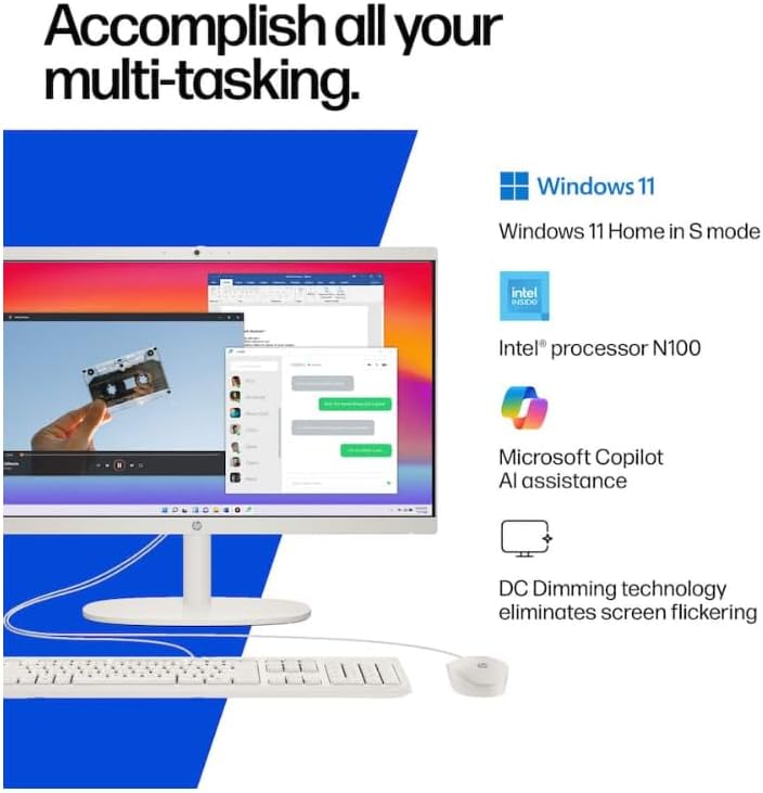 HP 22" All-in-One Desktop Computer, 8GB DDR5 RAM, 128GB UFS Storage,13th Gen Intel Quad-Core CPU, FHD VA Display, WiFi 6, Bluetooth 5.3, RJ45, USB-C (10Gbps), UHD Graphics, 720p Cam, Cashmere White