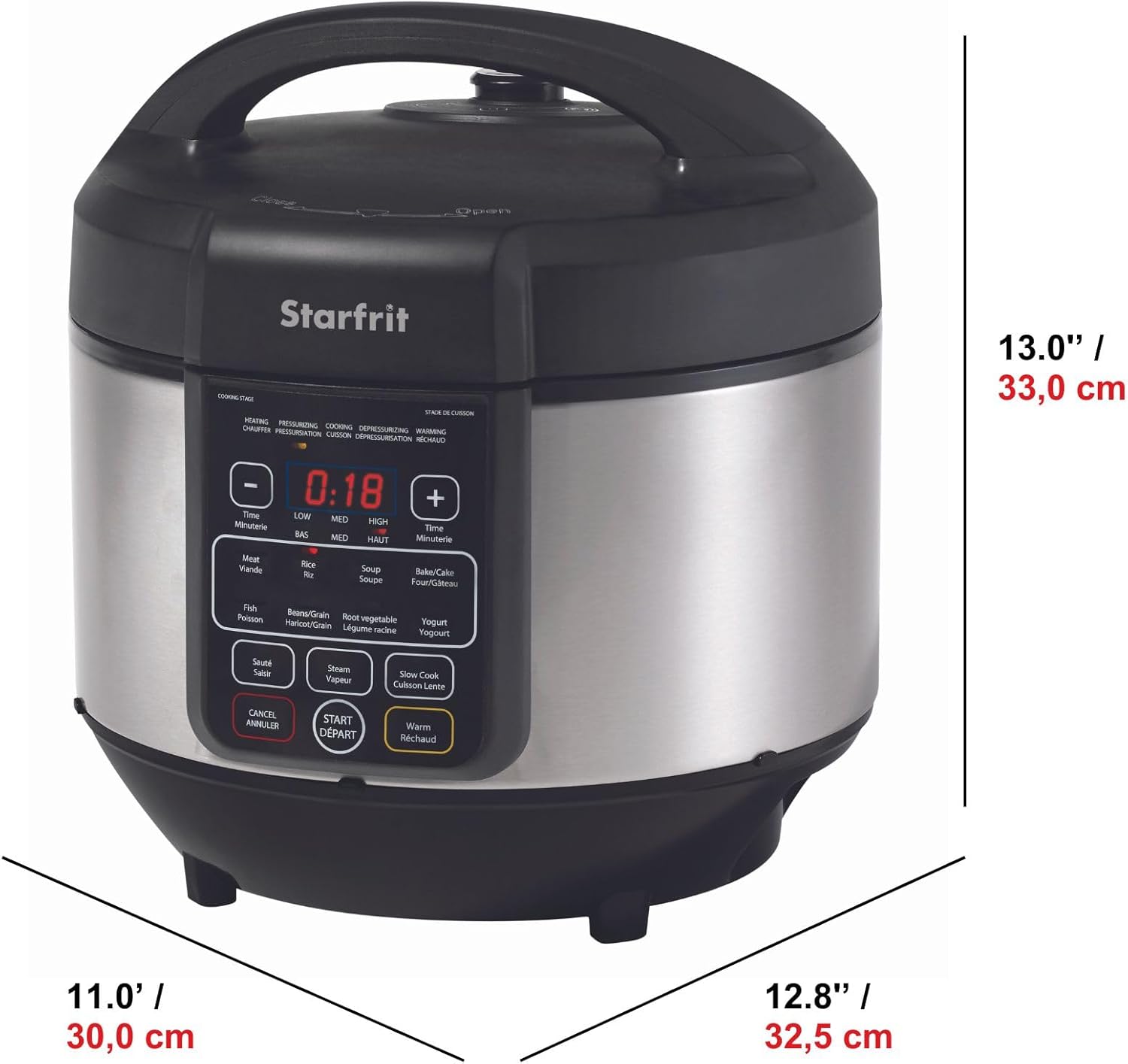 Starfrit Electric Pressure Cooker - 8L Capacity - Steam Tray, Measuring Cup & Spatula - 11 Preset Cooking Functions