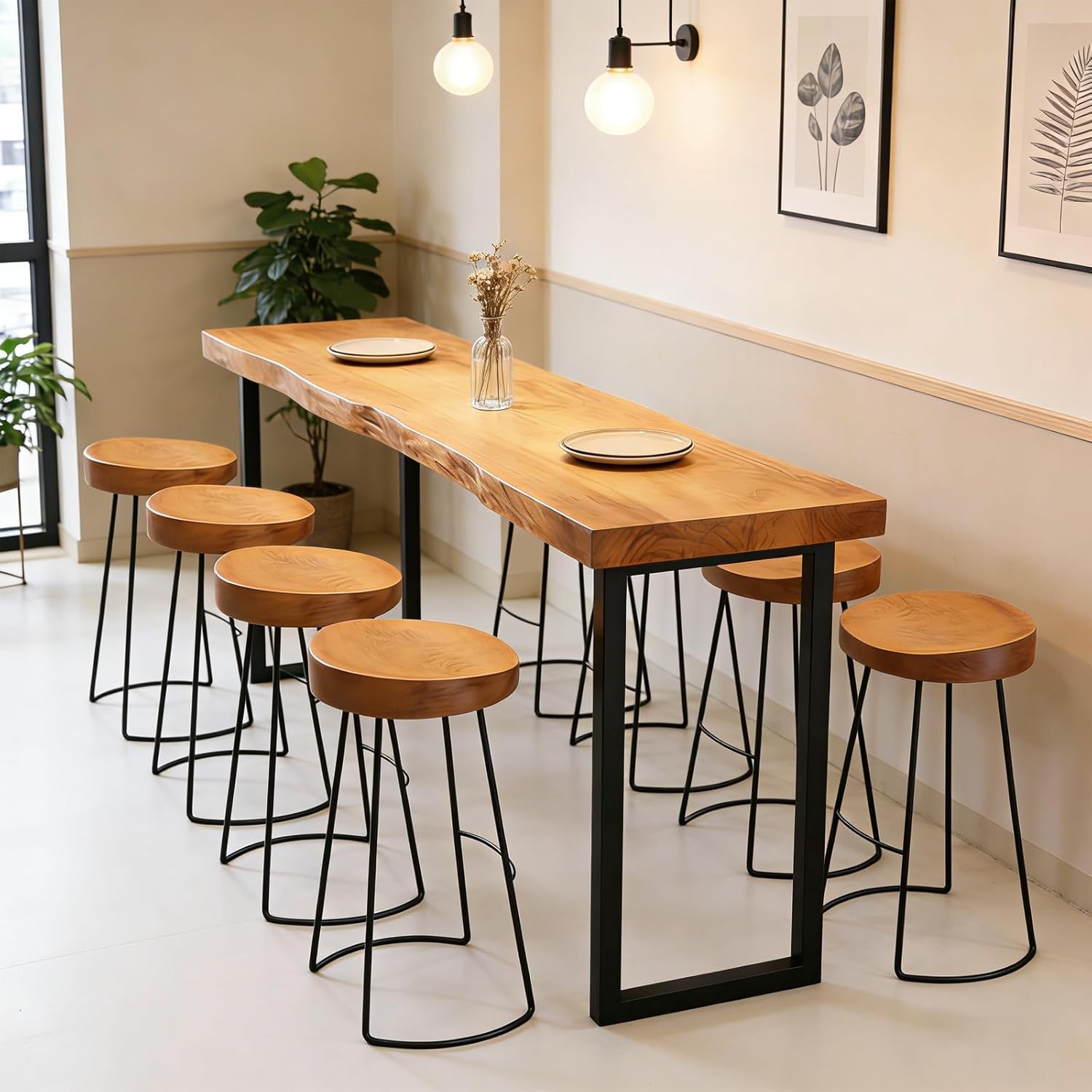 62.9in Bar Table,Solid Wood Narrow Counter Height Table, Industrial Kitchen Dining Table, for Coffee Shop, Living Room, Party Room, Small Space, Pub (62.9 * 17.71 * 41.3in)