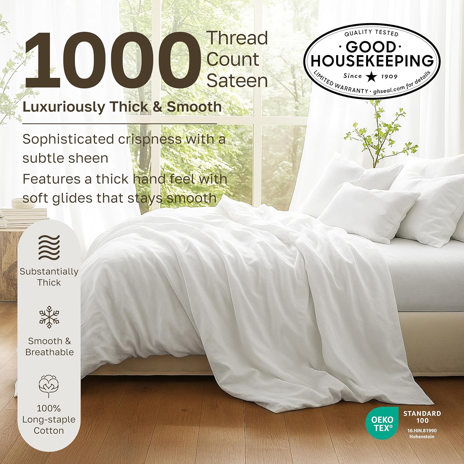 California Design Den California King Sheet Sets - 1000 Thread Count Sateen Sheets, Thick and Natural 100% Cotton, Deep Pockets, Durable Bedding Set - White