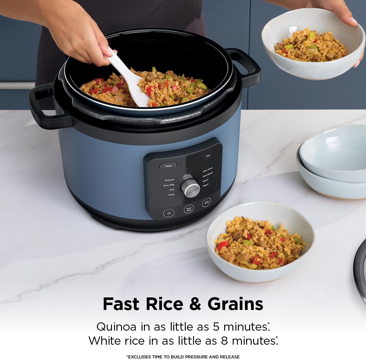 Ninja HyperHeat 9-in-1 Electric Pressure Cooker | 6.5 Qt Multi Cooker with Sear/Sauté, Slow Cooker, Rice Cooker, Sous Vide | 1200W | Fast Cooking, PFAS-Free Pot | Blue Macaron | PC201
