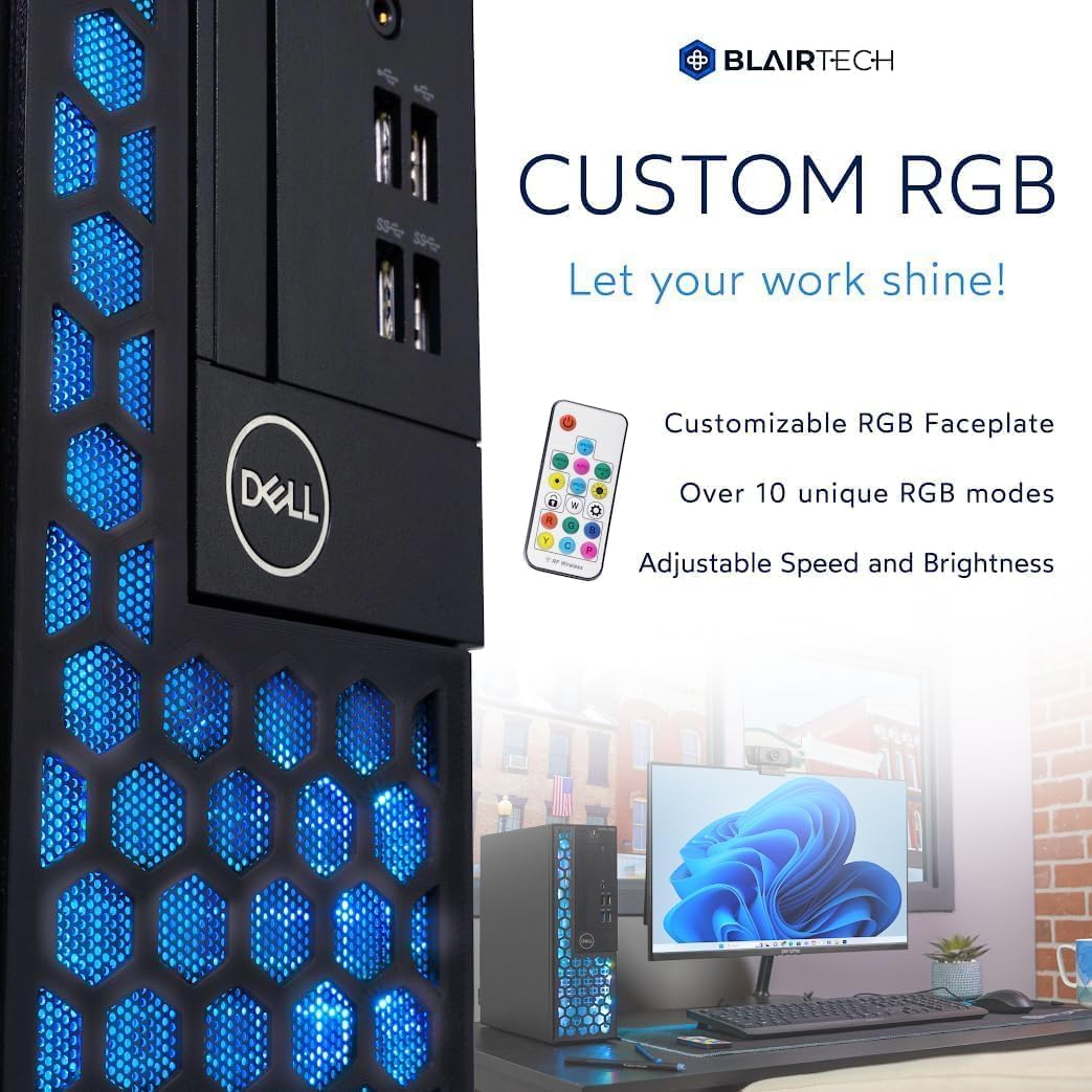 Dell Optiplex Computer PC w/RGB Lighting | Windows 11 Pro | Ultra Fast Intel i5-8500 | 16GB RAM 1TB SSD | New Dual 24" LCDs | RGB Speakers + Webcam | 5G WiFi + BT (Renewed)