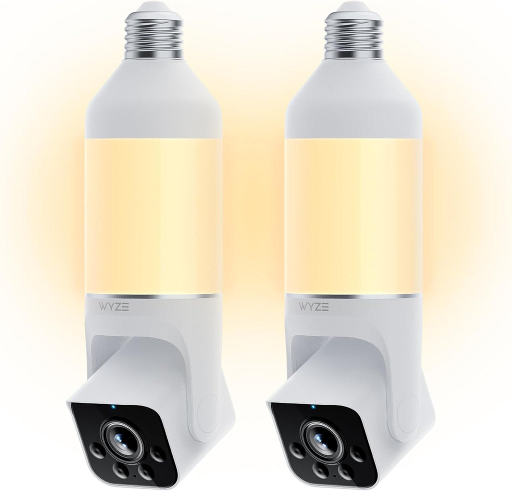WYZE Bulb Cam Security Camera, 2K HD Outdoor Light Bulb Camera, Color Night Vision, Dimmable LED Bulb, Motion Detection, Siren Alarm, Works w/Alexa/Google Assistant (2 Pack)