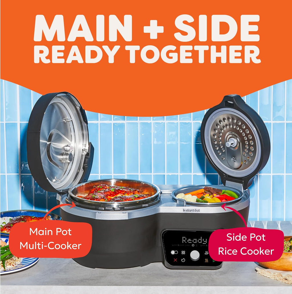 Instant Pot Dual Action 8‑in‑1 Multi-Cooker with Serve Together™ Smart Timing, 4Qt Pressure Cooker & 2Qt Rice Cooker, Cook Mains & Sides Together, Fast Cooking, PFAS-Free Pot*, Sauté, Slow Cook, Black