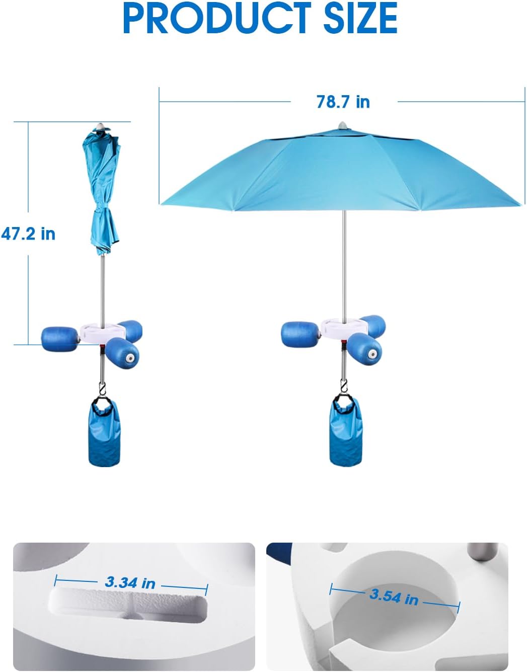 Floating Pool Umbrella 6.6ft - Portable UV Sun Shade Canopy with 3 Drink Holders, Stability Anchor Bag & Secure Floating Design - In-Water Use for Swimming Pools, Lakes, Beach and Outdoor Leisure