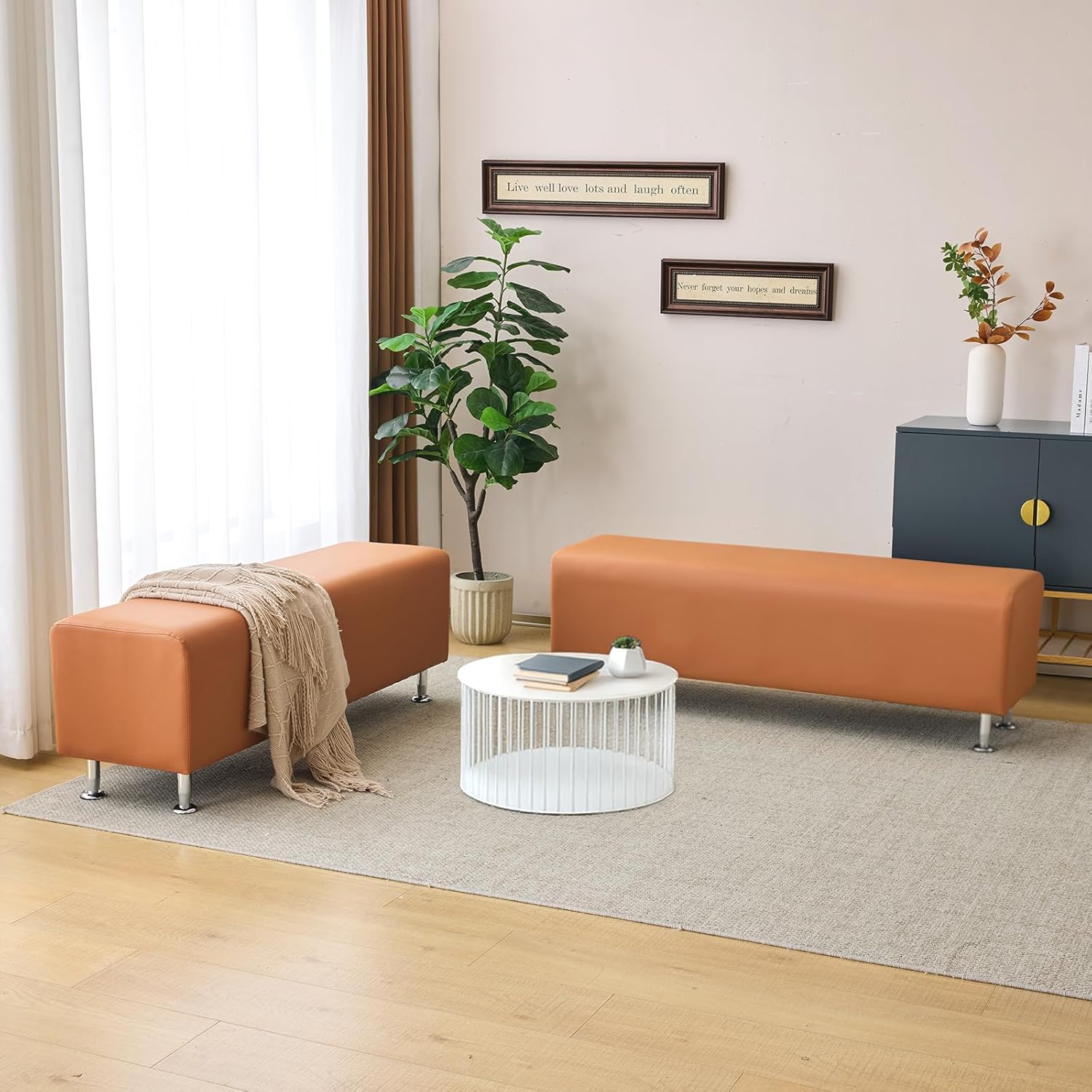OmySalon Waiting Room Bench Seating Faux Leather, 53.9'' Office Guest Chair Reception Chair, Lobby Furniture for Conference Room Beauty Salon Barbershop Small Space