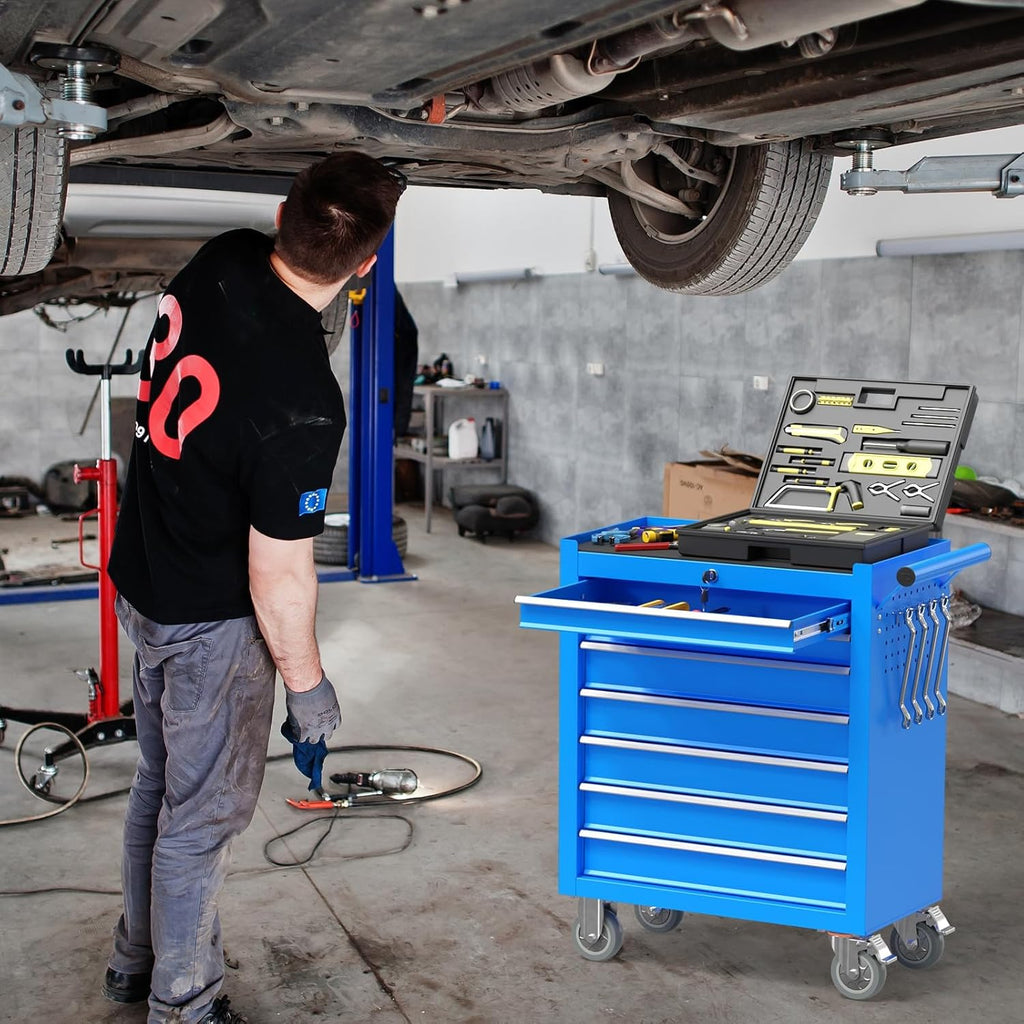 7 Drawers Metal Rolling Tool Chest, Portable Storage Tool Box with Wheels, Toolbox on Wheels for Warehouse, Garage, Repair Shop and Tool Room