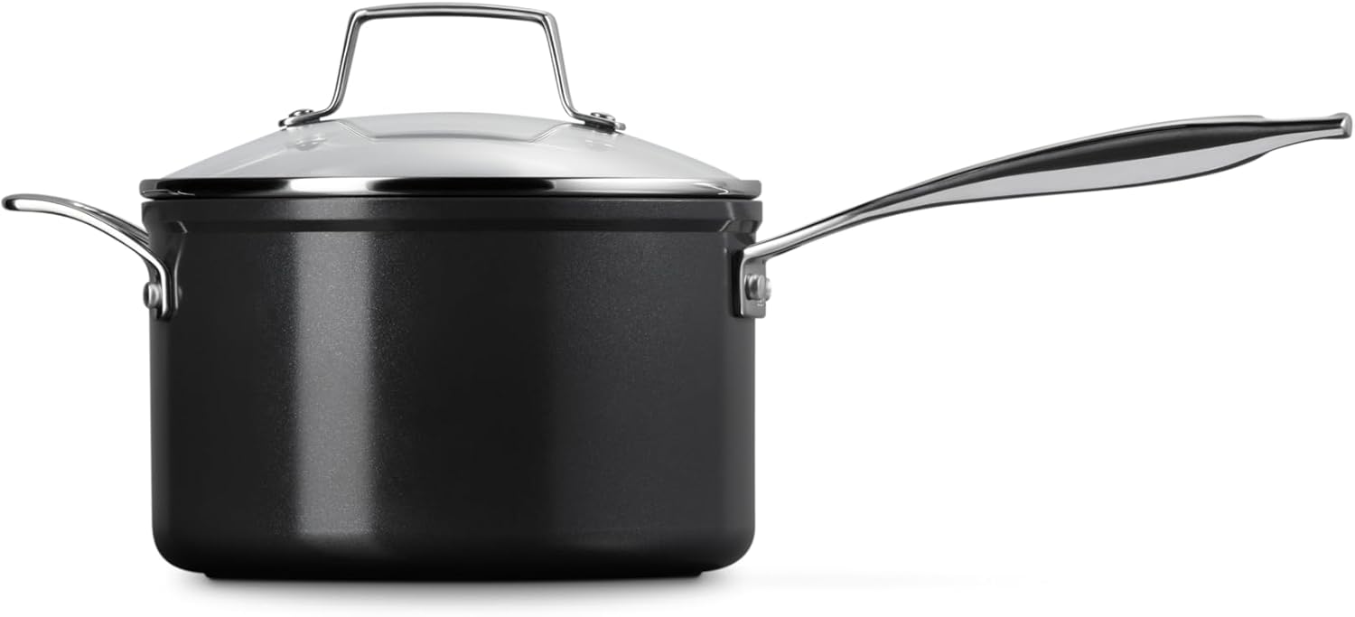 Le Creuset Essential Non-stick Ceramic Saucepan with Glass Lid, 4 qt.
