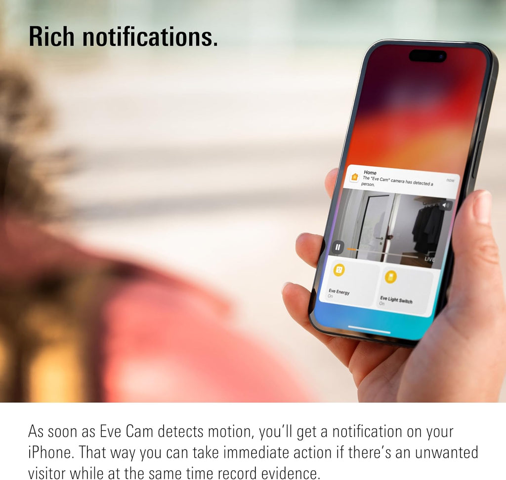 Eve Cam (Apple Home) – Smart Indoor Camera, 1080p Resolution, Wi-Fi, 100% Privacy, HomeKit Secure Video, iPhone Notifications, Microphone & Speaker, Night Vision, Flexible Installation