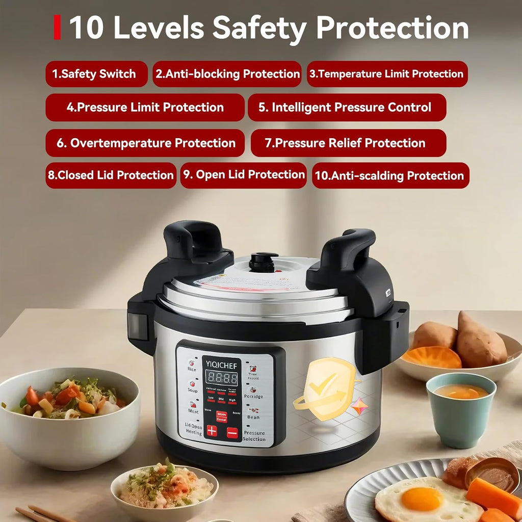 15.8Qt Commercial Large Electrical Pressure Cooker, 8-in-1 multifunctional Pressue Cooker with Non-stick Inner Pot|24 hours Preset Slow Cooker/Delay time Setting steam cooker/rice cooker and warmer