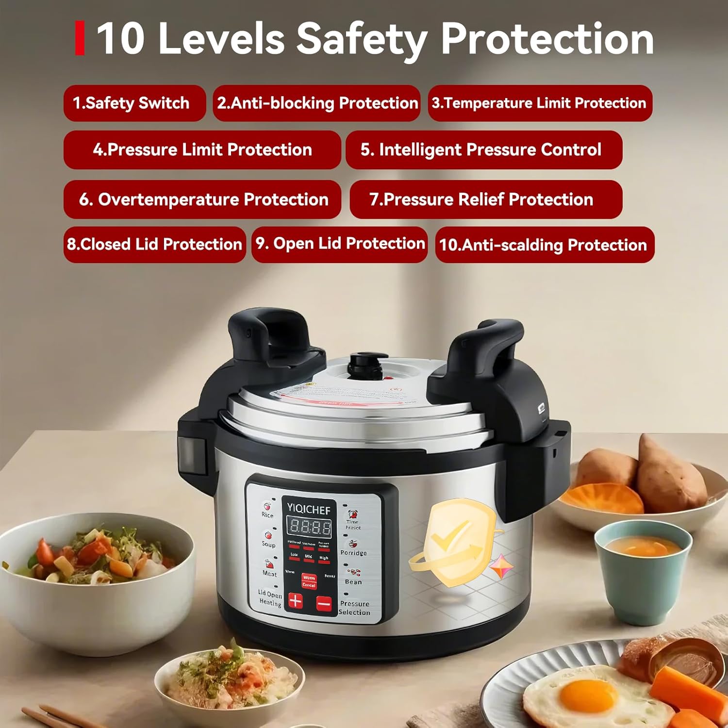 15.8Qt Commercial Large Electrical Pressure Cooker, 8-in-1 multifunctional Pressue Cooker with Non-stick Inner Pot|24 hours Preset Slow Cooker/Delay time Setting steam cooker/rice cooker and warmer