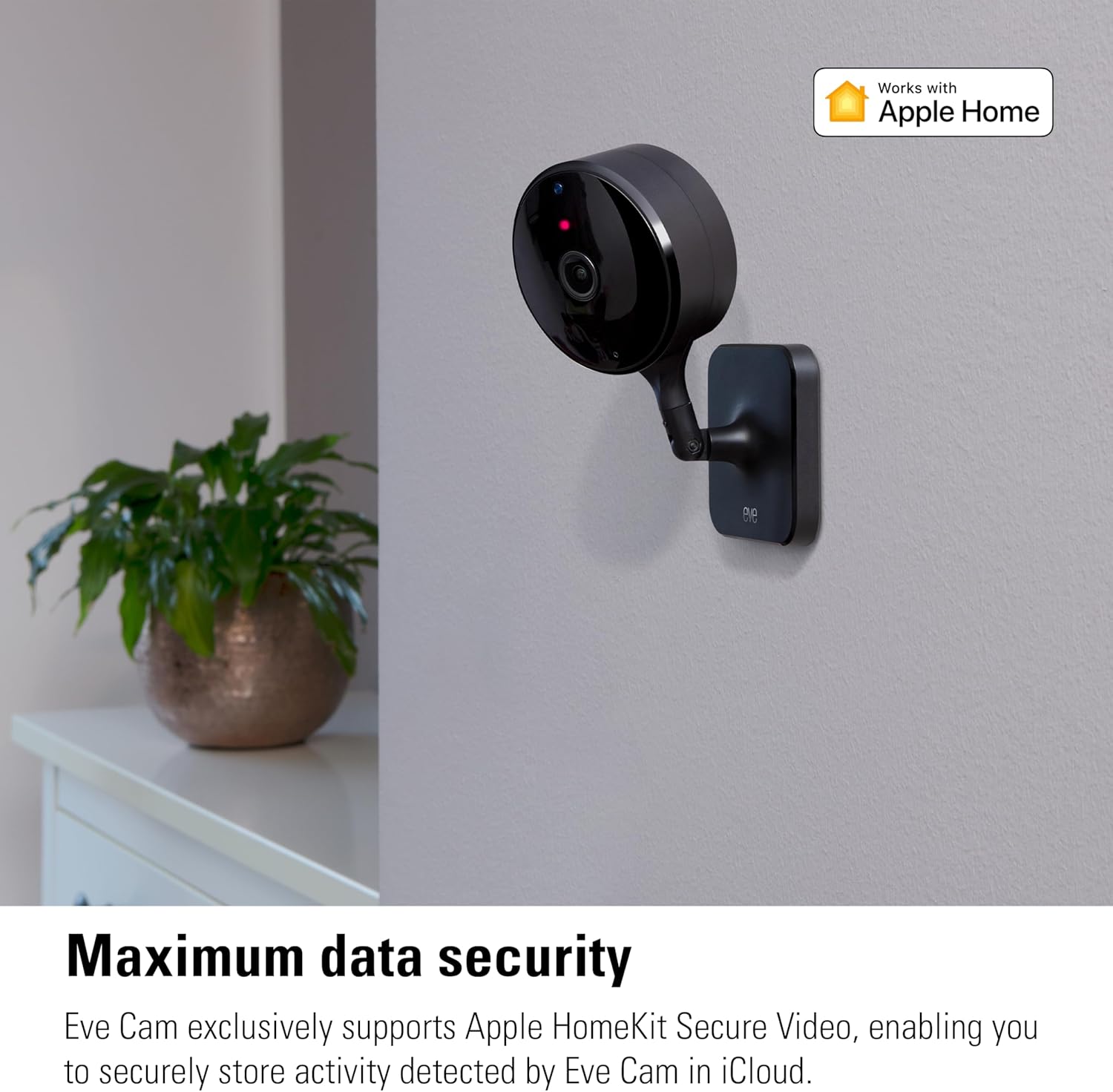 Eve Cam (Apple Home) – Smart Indoor Camera, 1080p Resolution, Wi-Fi, 100% Privacy, HomeKit Secure Video, iPhone Notifications, Microphone & Speaker, Night Vision, Flexible Installation