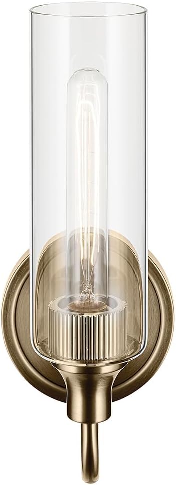 Kichler Kavi 5" 1-Light Wall Sconce Bathroom Vanity Light with Clear Glass in Champagne Bronze, Damp Rated for Bathroom, Powder Room, Kitchen, Hallway, Bedroom (5" W x 13" H), 55209CPZ