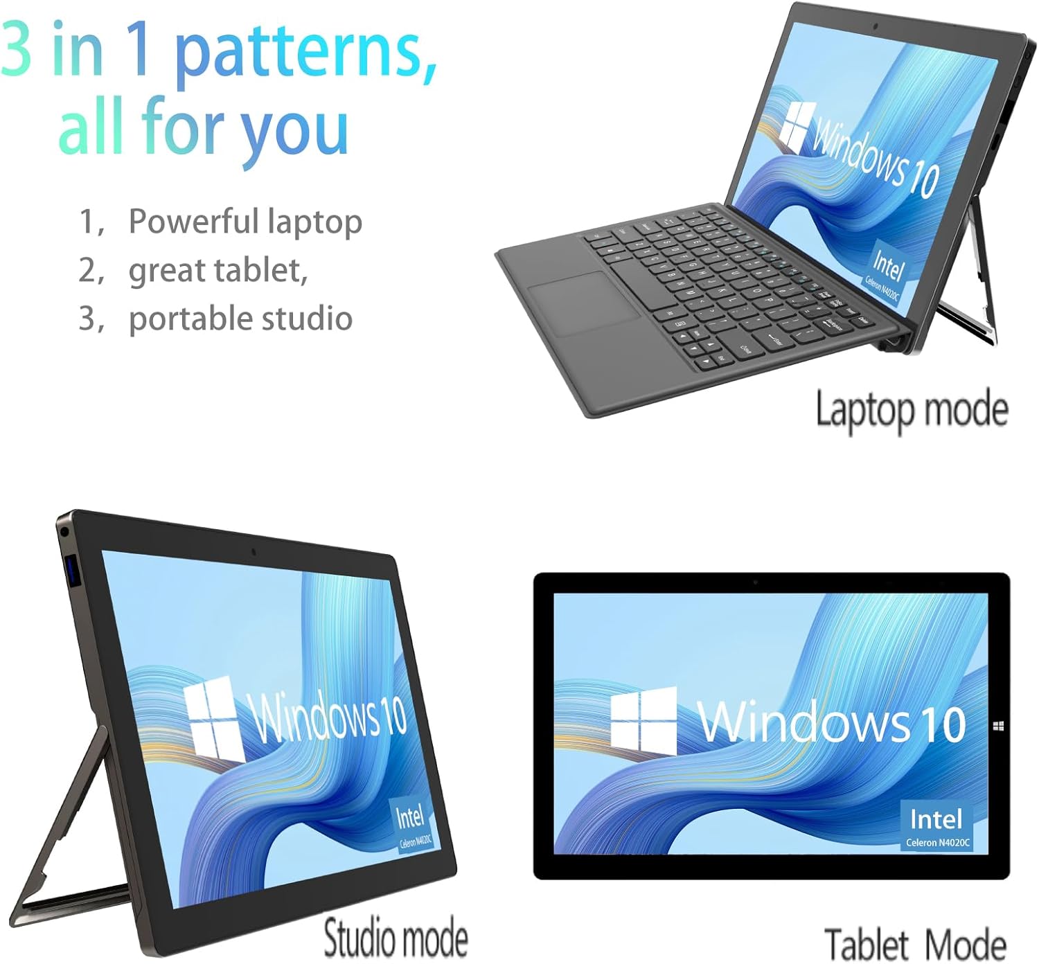Windows Tablet with Keyboard 11.6", Detachable 2 in 1 Laptop Touchscreen Windows 11, 6GB RAM 256GB Storage, Intel Celeron, 2.4G+5G WiFi, Bluetooth, USB3.0, HDMI, Dual Camera