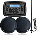 Marine Audio System Waterproof Bluetooth FM/AM Radio Stereo Receiver with 4 inch Boat Speakers and Antenna – Ready for ATV, UTV, RV, Yacht