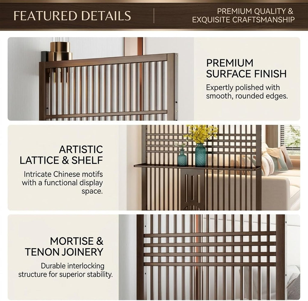 Floor to Ceiling Room Divider, Privacy Screen Room partition Post with Storage Space, Solid Wood, for Teahouse Coffee Shop Hotel Studio(Walnut,72x28.3in)