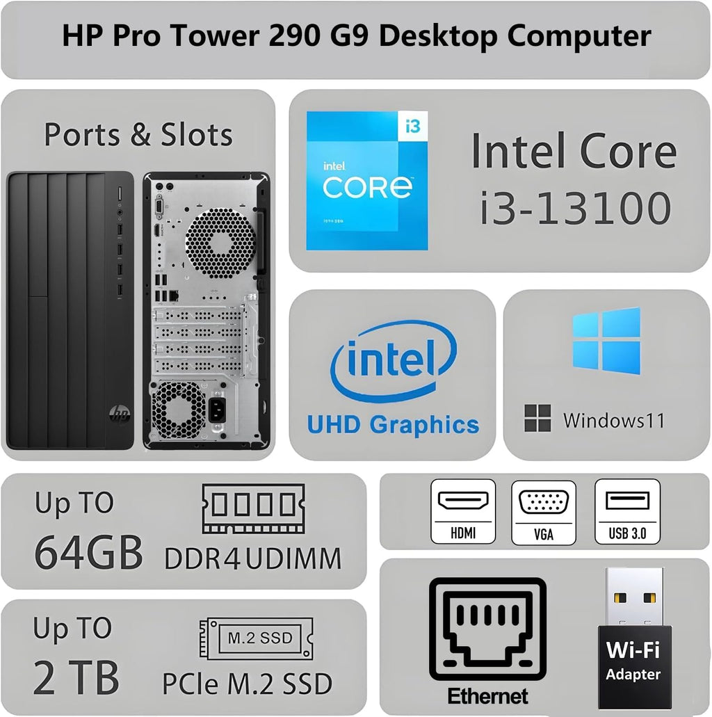 HP Business Desktop Tower 290 G9 Computer| Intel 13th Gen Quad-Core| 16GB DDR4 | 512GB SSD | Lifetime Office 365 | WiFi Adapter | Complete Setup | Keyboard Included | Windows 11 Home | 2026 Pro Tower