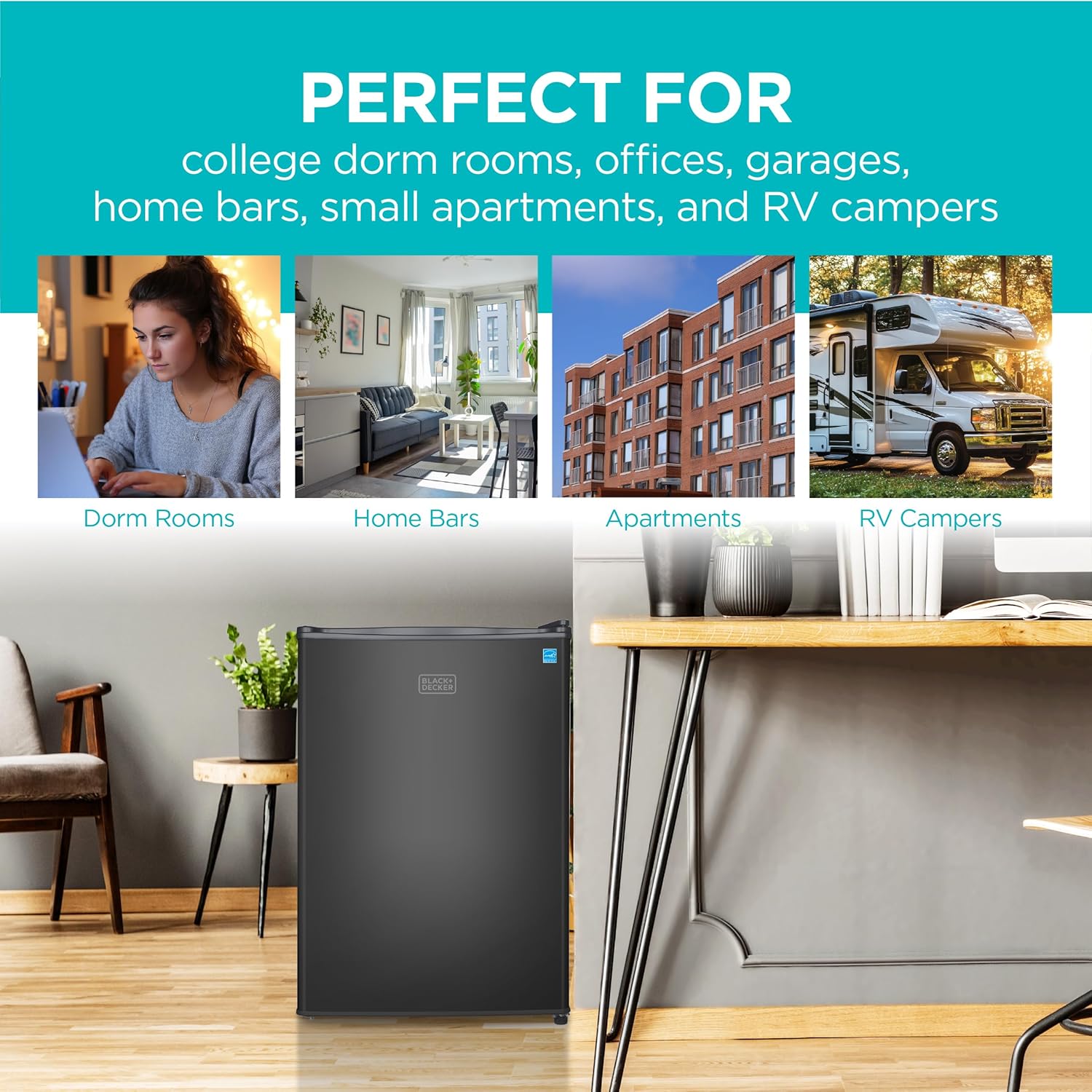 BLACK+DECKER 2.5 Cu. Ft. Compact Refrigerator, ENERGY STAR Certified, Single Door Mini Fridge with Chiller Compartment, Personal Fridge for Home or Dorm Room, R600a Refrigerant, BCRK25B, Black