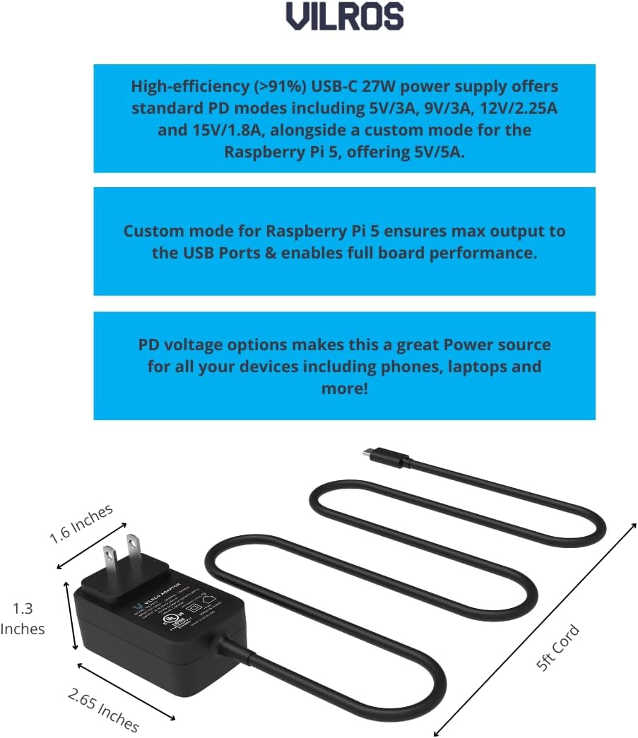 Vilros Raspberry Pi 5 Starter Kit MAX – Official 8GB RAM Pi 5 Board, 128GB Preloaded Micro SD, Case, Power Supply & Cooling – Complete Plug-and-Play Kit for Beginners & Advanced Users