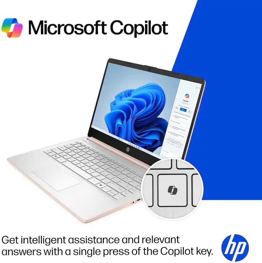 HP 14" Business Laptop, 1-Year Office 365 with Copilot AI, Dual-Core Intel Processor, Windows 11, PLUSERA 8-in-1 Hub Included, Rose Gold (Rose Gold, 8GB RAM | 576GB Storage)