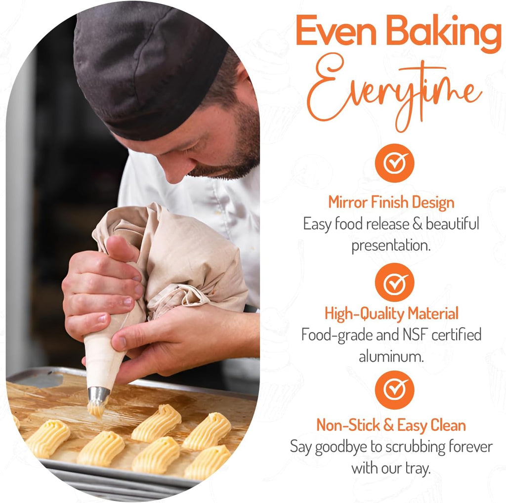 Tiger Chef Full Size 18 x 26 inch Aluminum Sheet Pan Commercial Bakery Equipment Cake Pans 19 Gauge 12 Pack