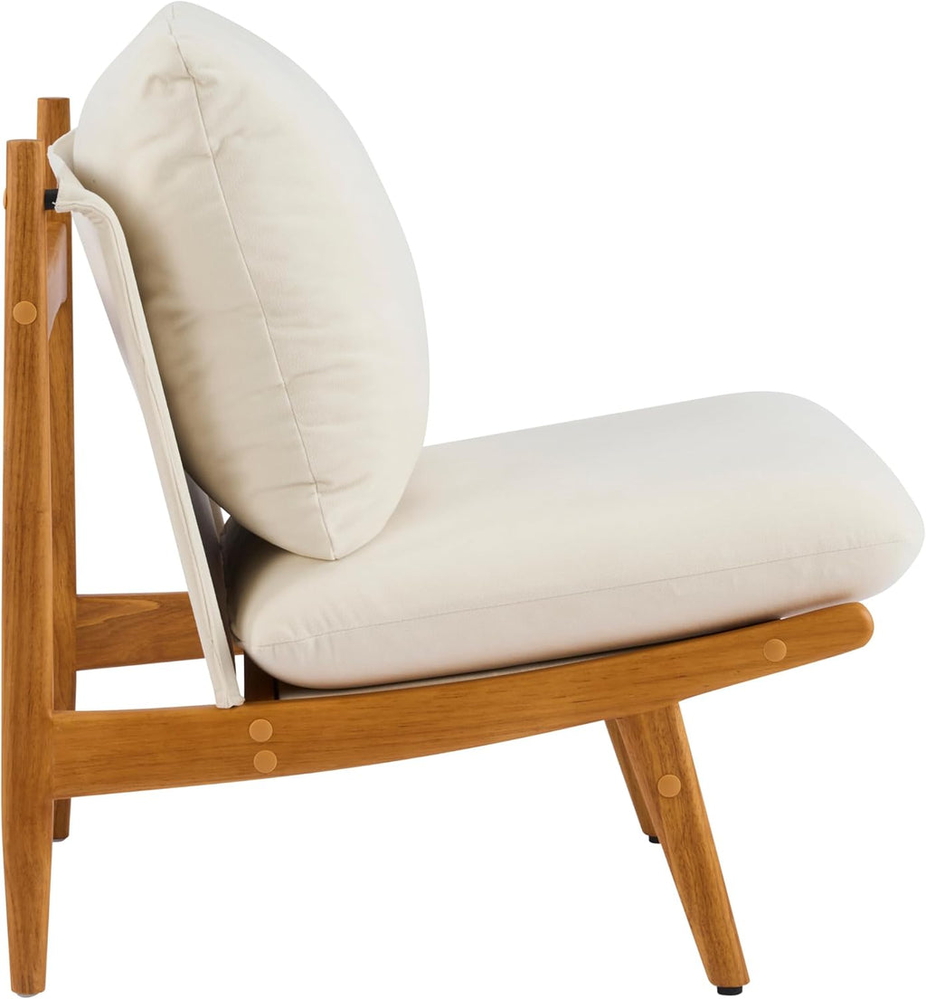 Christopher Knight Home Vista Low Profile Accent Chair Set of 2 with Removable Cushion, Solid Wood Armless Lounge Chair, Fabric Comfy Reading Chair for Bedroom, Beige+Natural