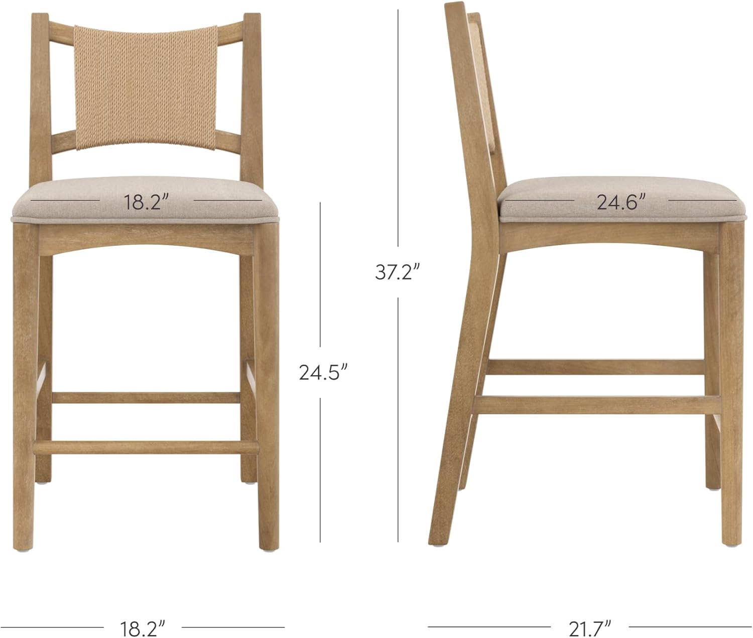 Nathan James Elodia Boho Counter Height Bar Stool with Back, Woven Seagrass Backrest and Solid Wood Frame, Light Brown