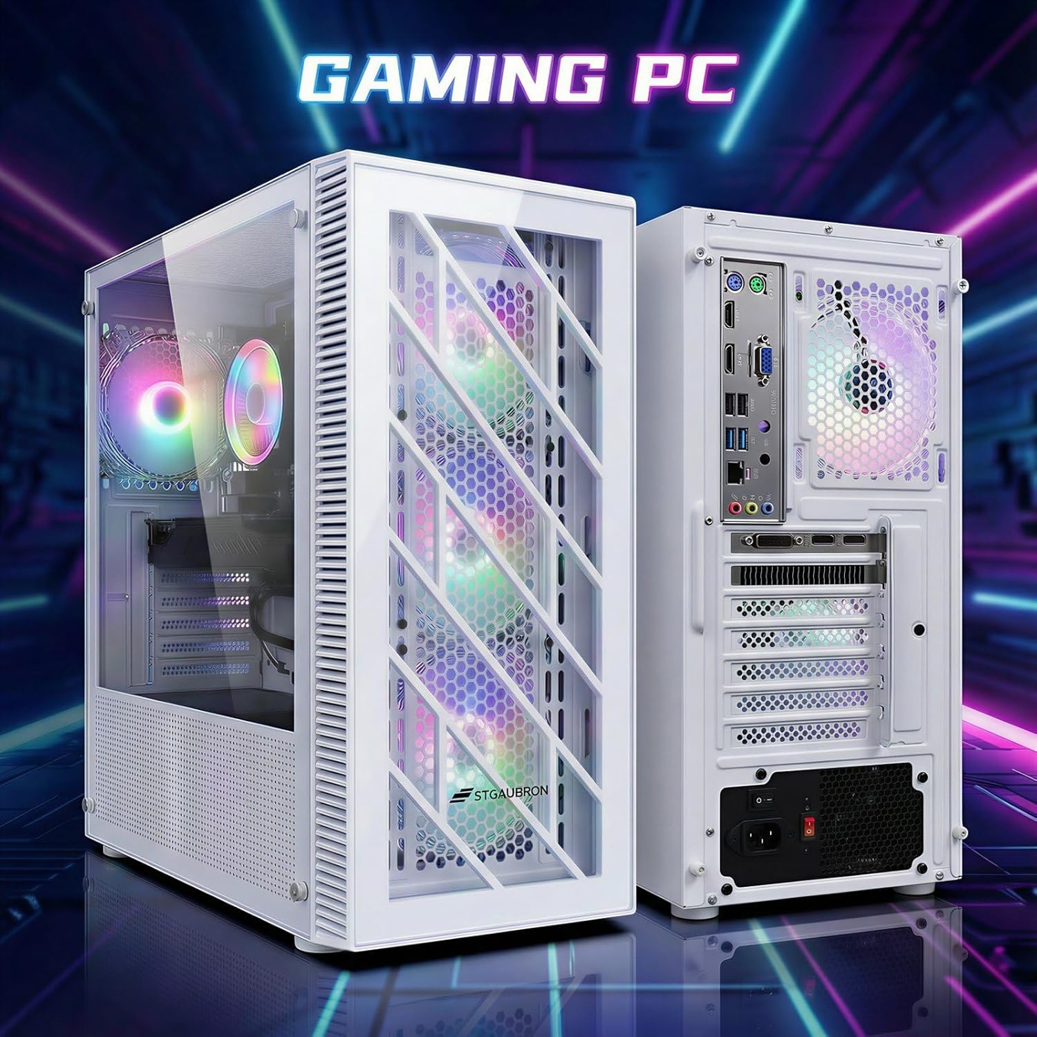STGAubron Gaming PC Desktop Computer, 8th Gen Intel Core i7 up to 4.1G, GeForce GTX 1660S 6G, 16GB DDR4, 1T SSD, WiFi 6 & BT 5.2, RGB Fan x4, Windows 11 Home