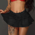 2PC Sexy Translucent Mini Skirt High Waist Lace Stitching Mesh Erotic Lingerie With T Back Thong Fashion Dancing Girl Party Club