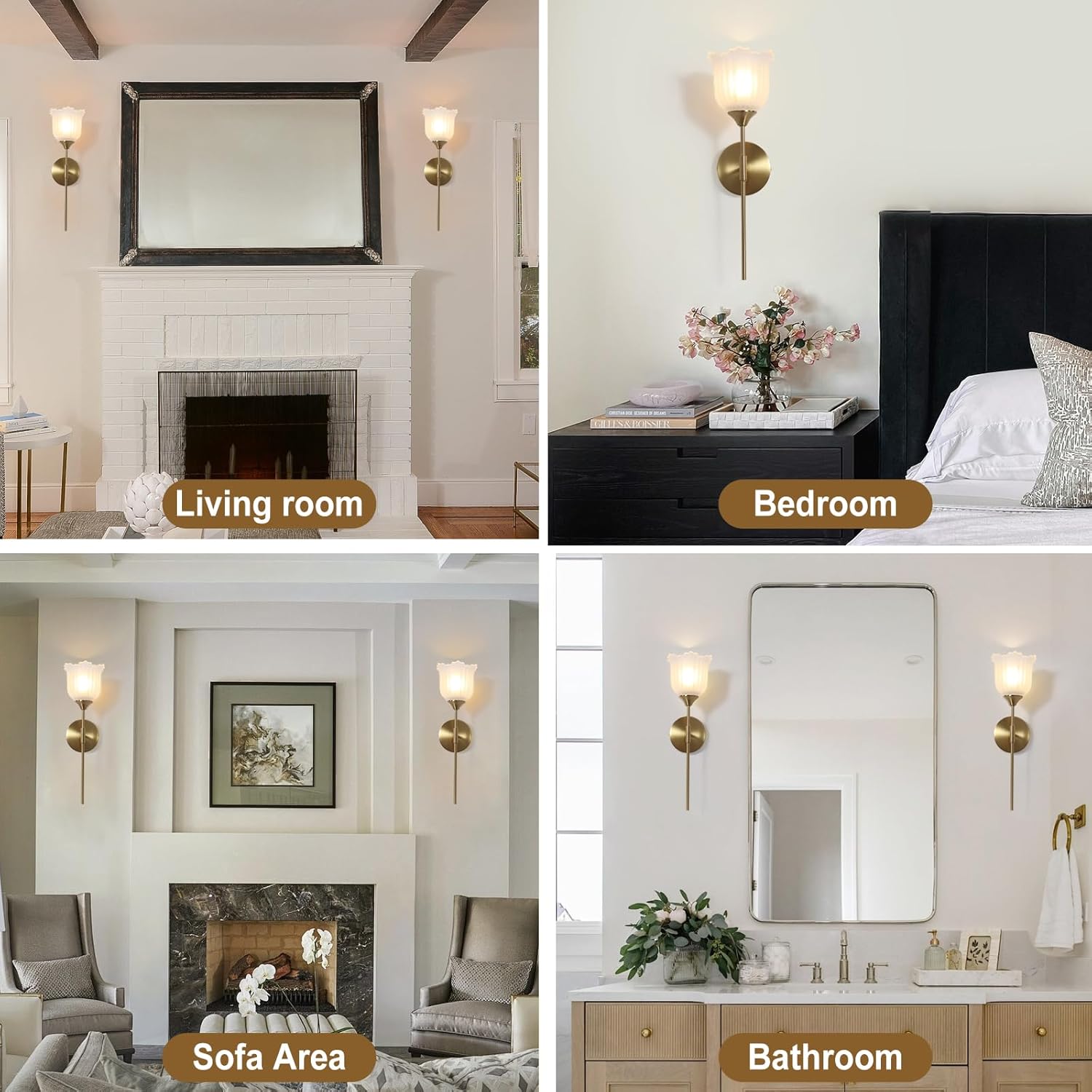 Blooming Rose Wall Sconce Set of 2, Medieval Retro & Modern Style Gold-Plated Wall Sconce with E26 Base (Bulbs Not Included) Wall Lamp for Bathroom Bedroom Kitchen Hallway Living Room Staircase Mirror