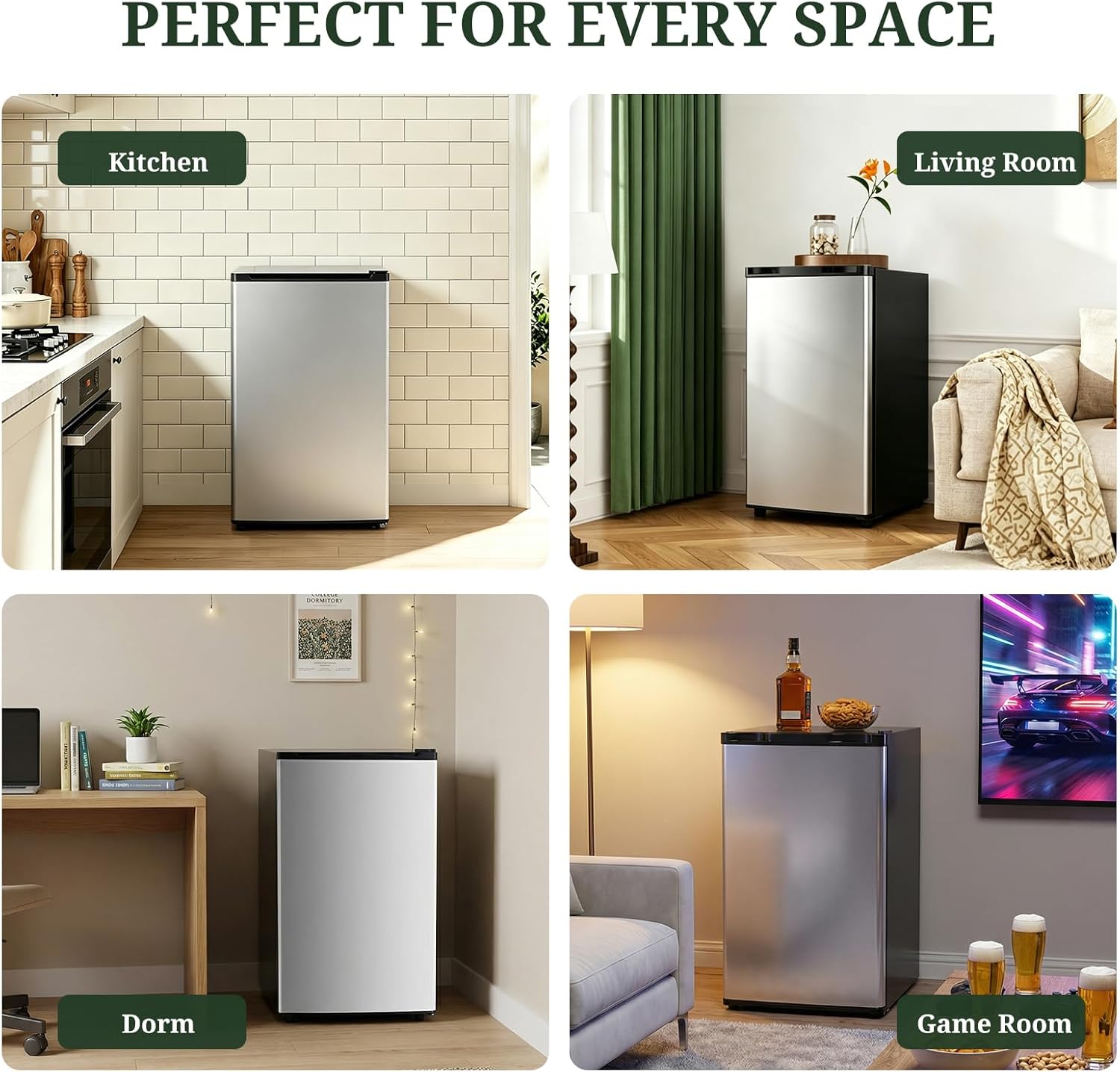 Mini Fridge with Freezer, 3.2 Cu.Ft Compact Single Door Refrigerator with Adjustable Thermostat, Low Noise & Energy Efficient (0.41kWh/Day), Small Fridge for Bedroom, Dorm, Office, Apartment (Silver)