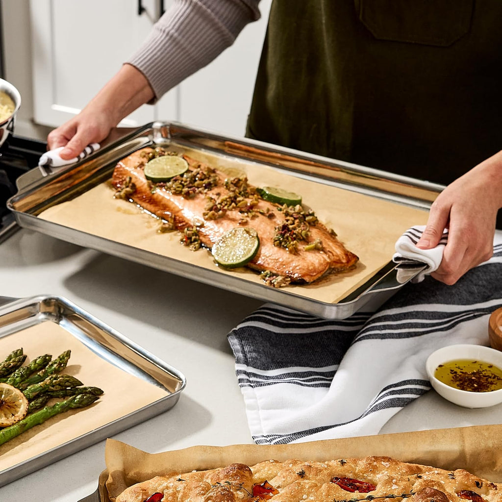 All-Clad Stainless Steel Baking Half Sheet Pan 11.5" x 17" - Tri-ply Bonded for Consistent Baking- (Roast, Bake Cookies, Brownies and More) Professional Stainless Steel Bakeware