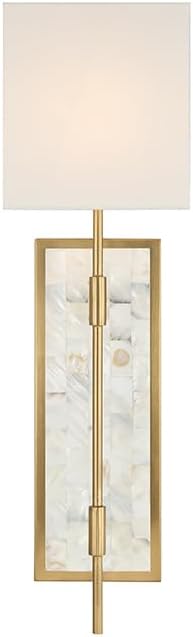 Savoy House 9-6512-1-322 Eastover Mid-Century Modern Traditional Vintage White Fabric Wall Sconce, 1-Light 60 Watt, 22" H x 7" W, Warm Brass