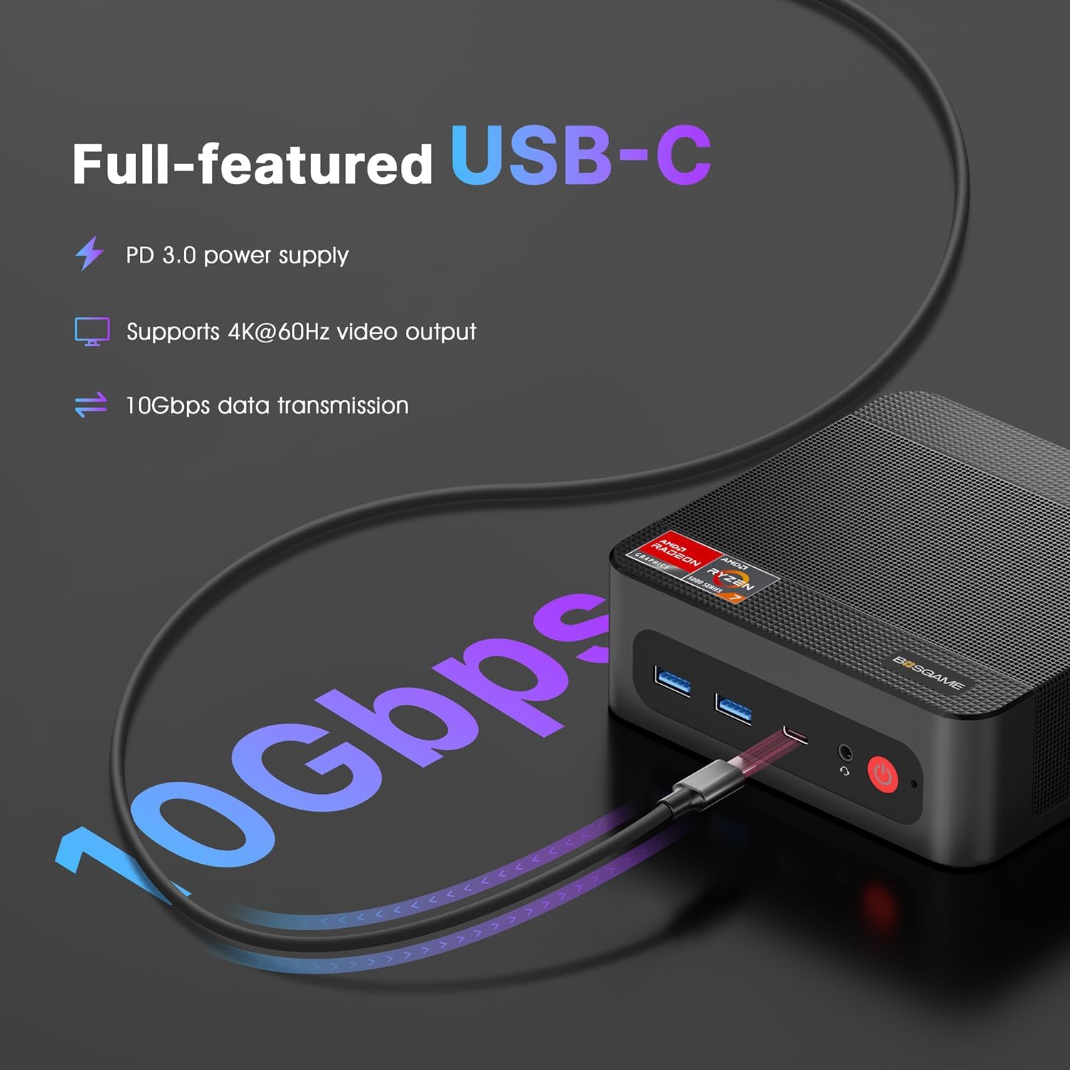 BOSGAME P4 Ultra Mini PC Gaming, Ryzen 7 7730U, 16GB RAM 1TB NVMe SSD Mini Computers, Dual 2.5G LAN, Wi-Fi 6E, BT5.2, 4K Triple Display HDMI | DP | Type-C, Home Office Business