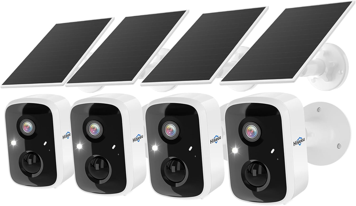 Hiseeu Solar Camera Security Outdoor, 4 Pack 100% Wireless 3K 4MP Surveillance Indoor WiFi Smart Cameras for Home Security Outside, PIR/AI Motion Detection, Waterproof, Color Night Vision, 2-Way Audio