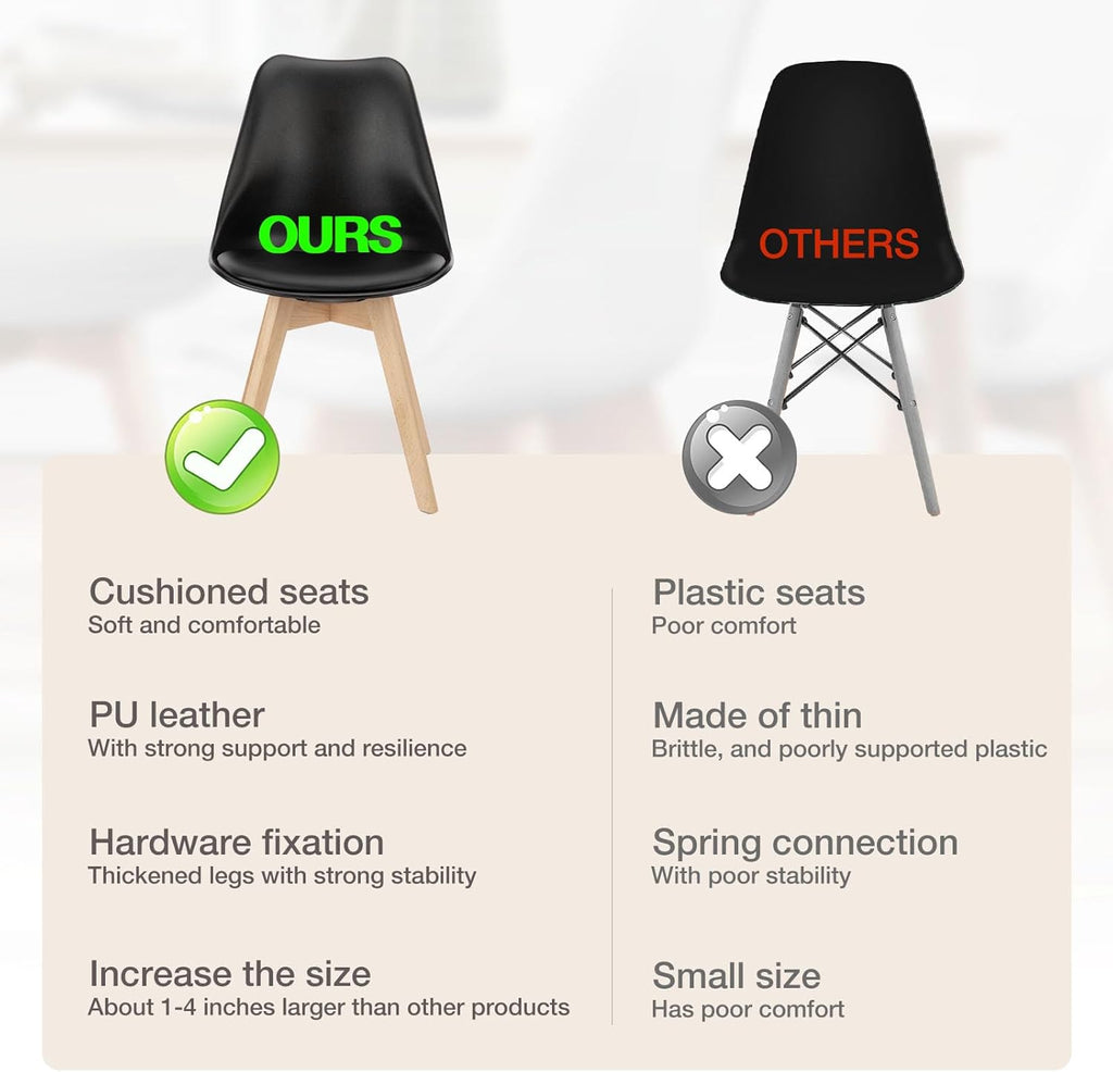 OLIXIS Modern Dining Chairs Set of 4, PU Leather Upholstered Kitchen Chairs with Wood Legs, Mid Century Accent Chairs for Living Room, Bedroom, Outdoor Lounge, Black