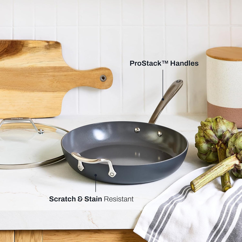All-Clad HA1® Ceramic Nonstick, Frying Pan Set with Lid, 12 inch - Oven Safe up to 450° & Compatible with All Stovetops (Gas, Electric & Induction), Light Grey
