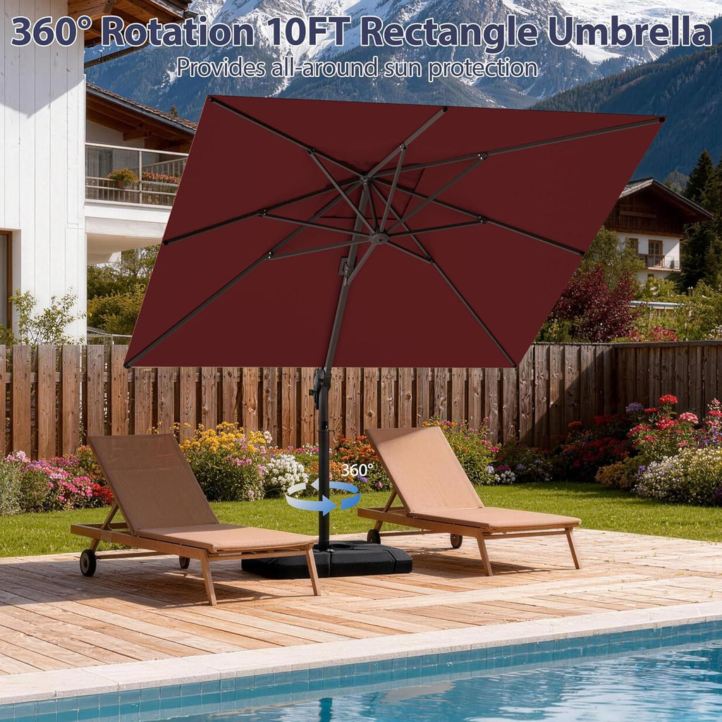 10' X 10' Patio Umbrella Cantilever Outdoor Rectangle Umbrella with Base Included, Heavy Duty 360°Rotation Offset Umbrella for Garden Deck Pool Patio, Red