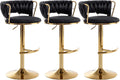 Riknuxi Velvet Bar Stools Set of 3, Counter Height Barstools with Low Back, Gold Swivel Bar Stool for Kitchen Island, Pub (Black)
