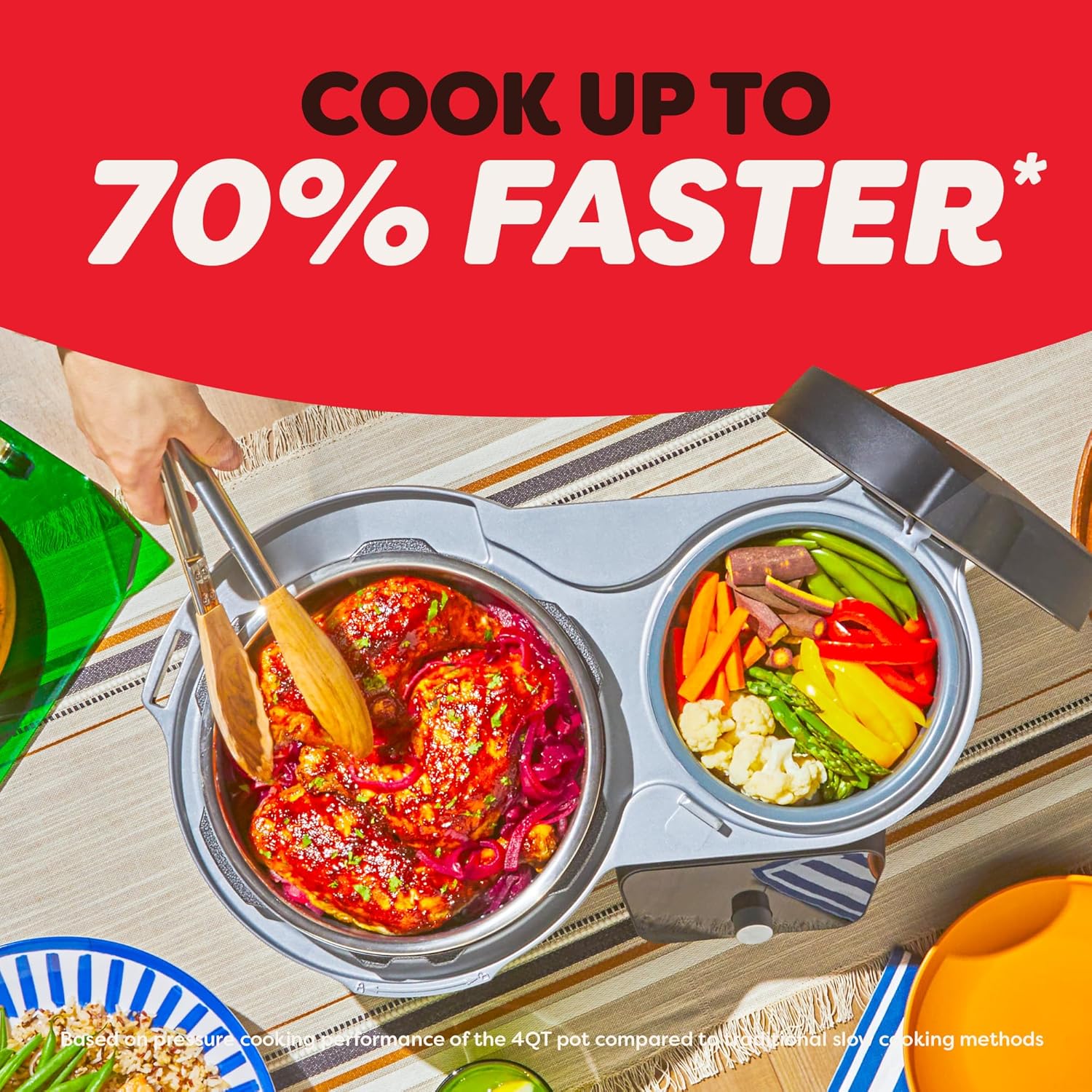 Instant Pot Dual Action 8‑in‑1 Multi-Cooker with Serve Together™ Smart Timing, 4Qt Pressure Cooker & 2Qt Rice Cooker, Cook Mains & Sides Together, Fast Cooking, PFAS-Free Pot*, Sauté, Slow Cook, Black
