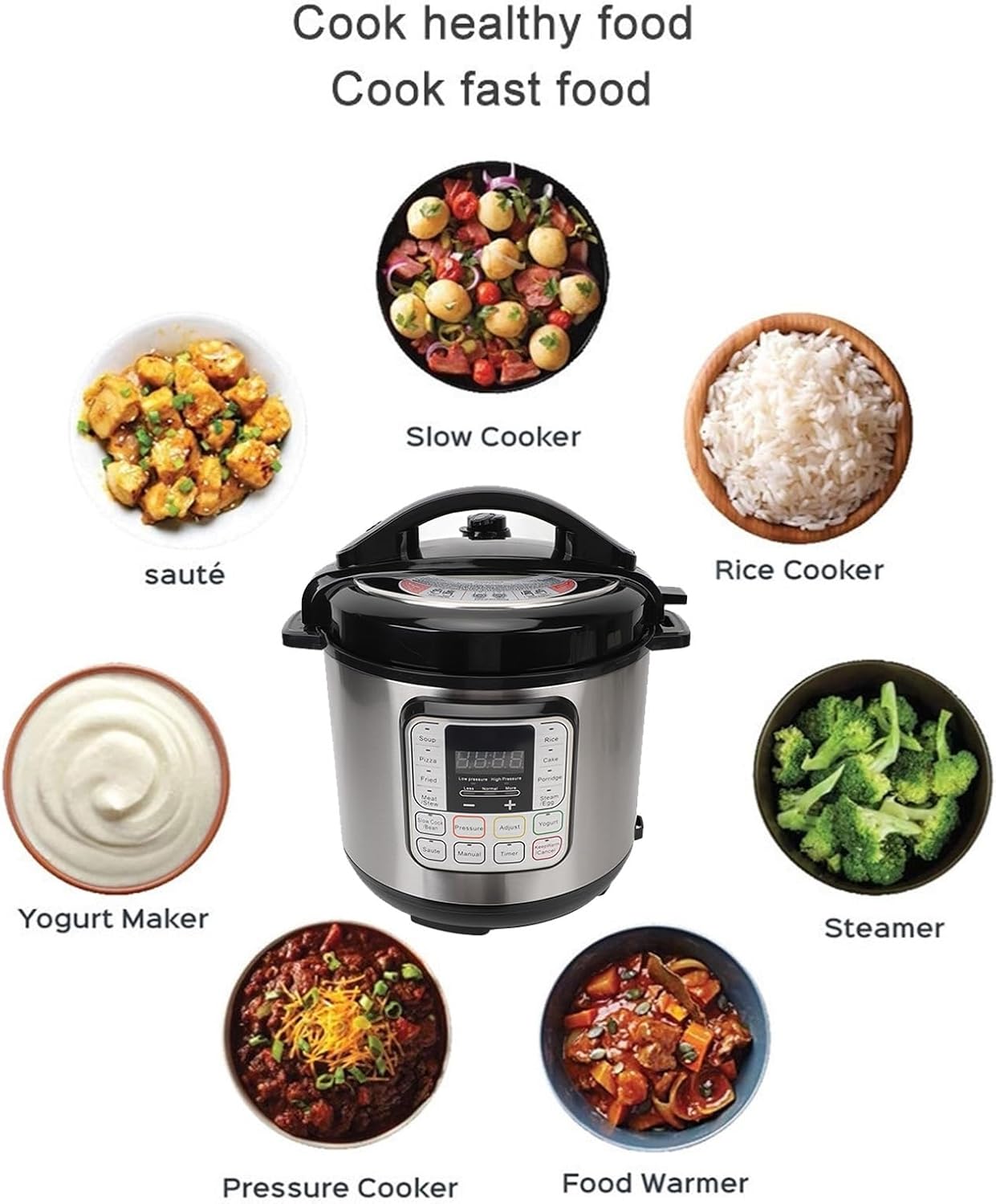 16 in 1 Multi Cooker, Dishwasher Stainless steel Pressure Cooker for Slow Cooker Rice Cooker Steam Pot Food Warmer (US Plug 110V)