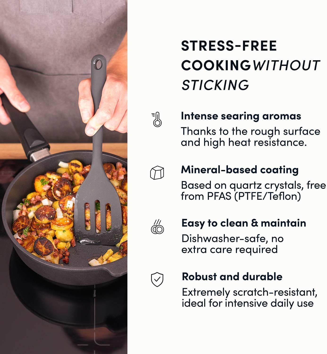 Hoffmann 11" BEST Nonstick Frying Pan with Lid – PFAS-Free, Made in Germany, High-Sided Premium Skillet, Removable Handle, Induction Ready, Heavy Cast Aluminum (StonIQ Series)