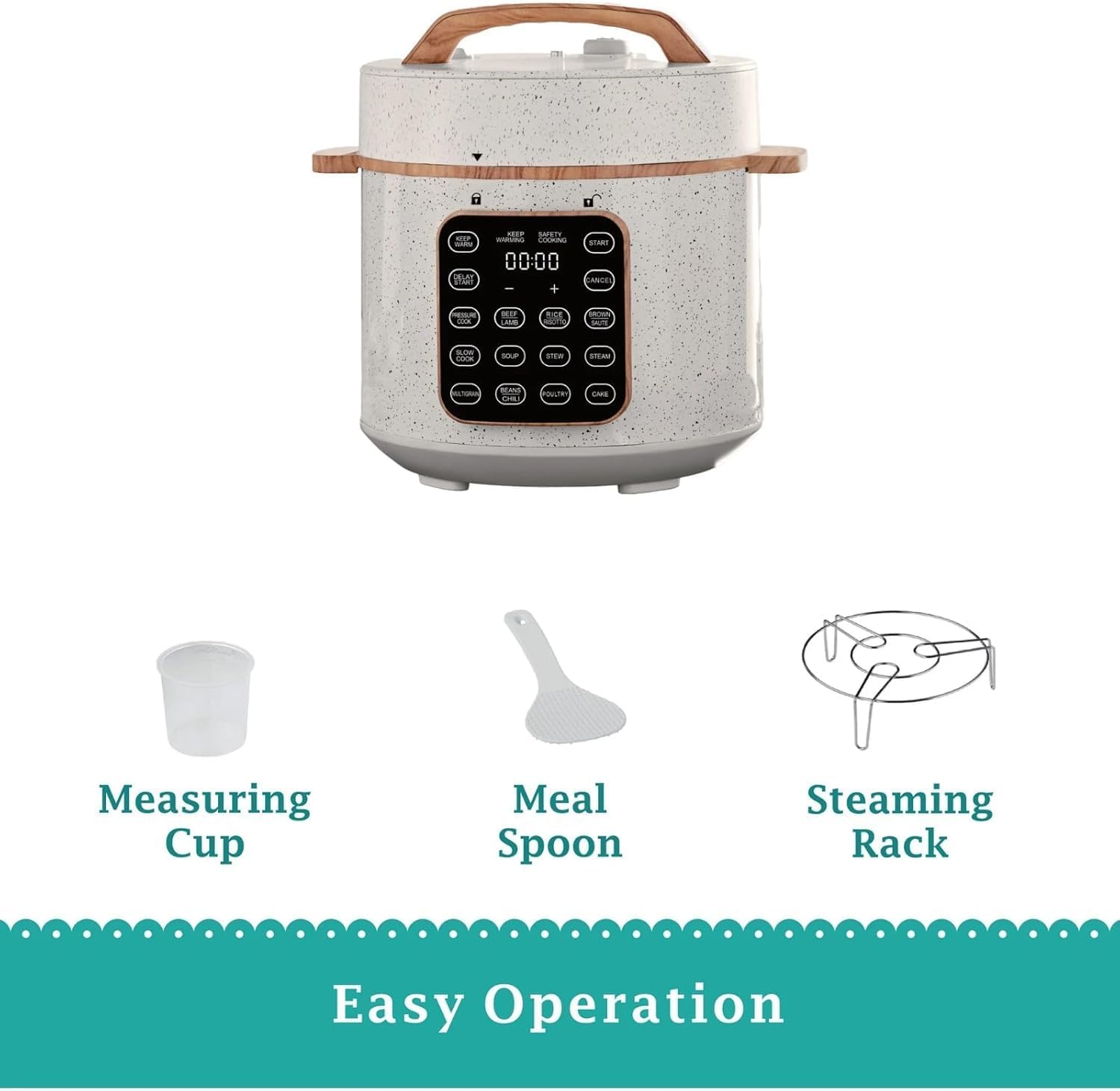 Electric Pressure Cooker, 7-in-1 Programmable Multicooker, 6 Quart Stainless Steel Slow Cooker, Rice Maker, Steamer, Sauté, Linen Speckle