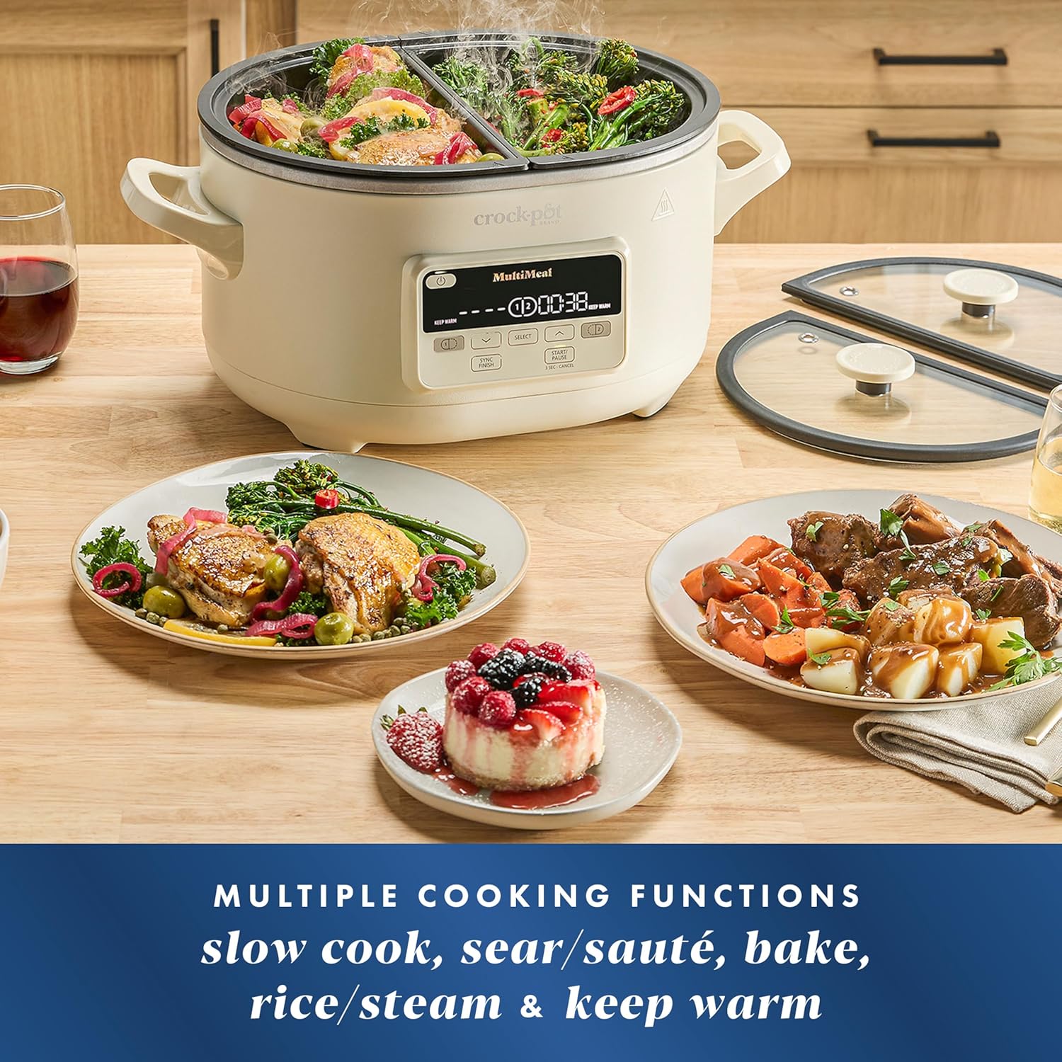 Crock-Pot MultiMeal Multicooker and Programmable Slow Cooker with Bake Function, Create 2 Dishes Simultaneously, Two 3.7qt Nonstick Pots Feed 8+ People, Dishwasher-Safe