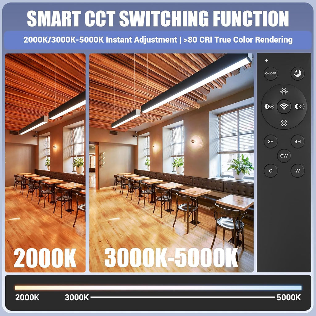 4FT LED Linear Lights with Remote 60W Up and 12W Down Light, 3000-5000K 4 Feet Commercial Shop Lighting for Office Garage Basement Shop Dining Room bar, Dimmable 4' Architectural Fixture-4Pack