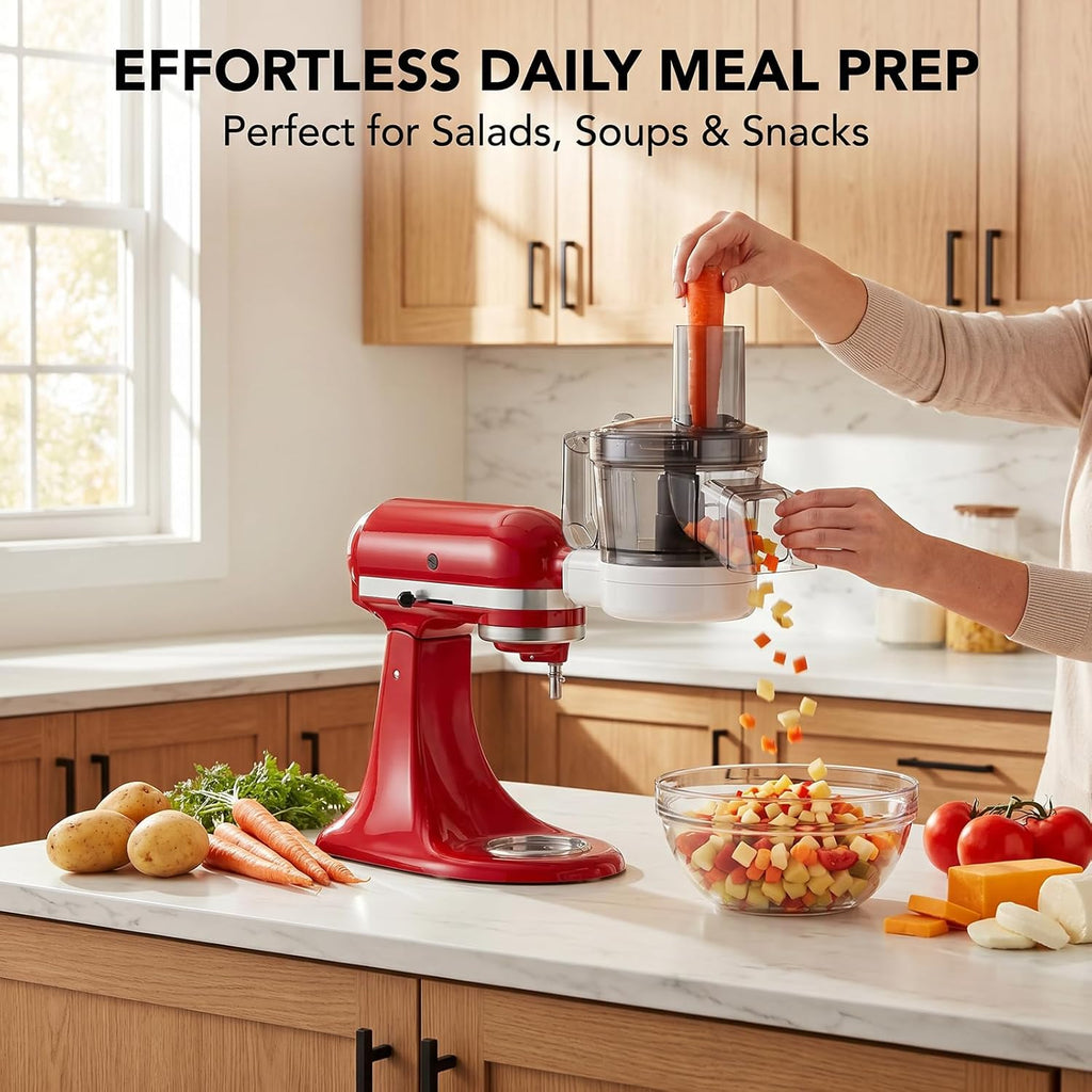 GVODE 5-in-1 Food Processor Attachment for KitchenAid, Multifunctional Chopper with Dicing/Slicing/Shredding/Strip Cutting/Sauce Discs and Storage Case