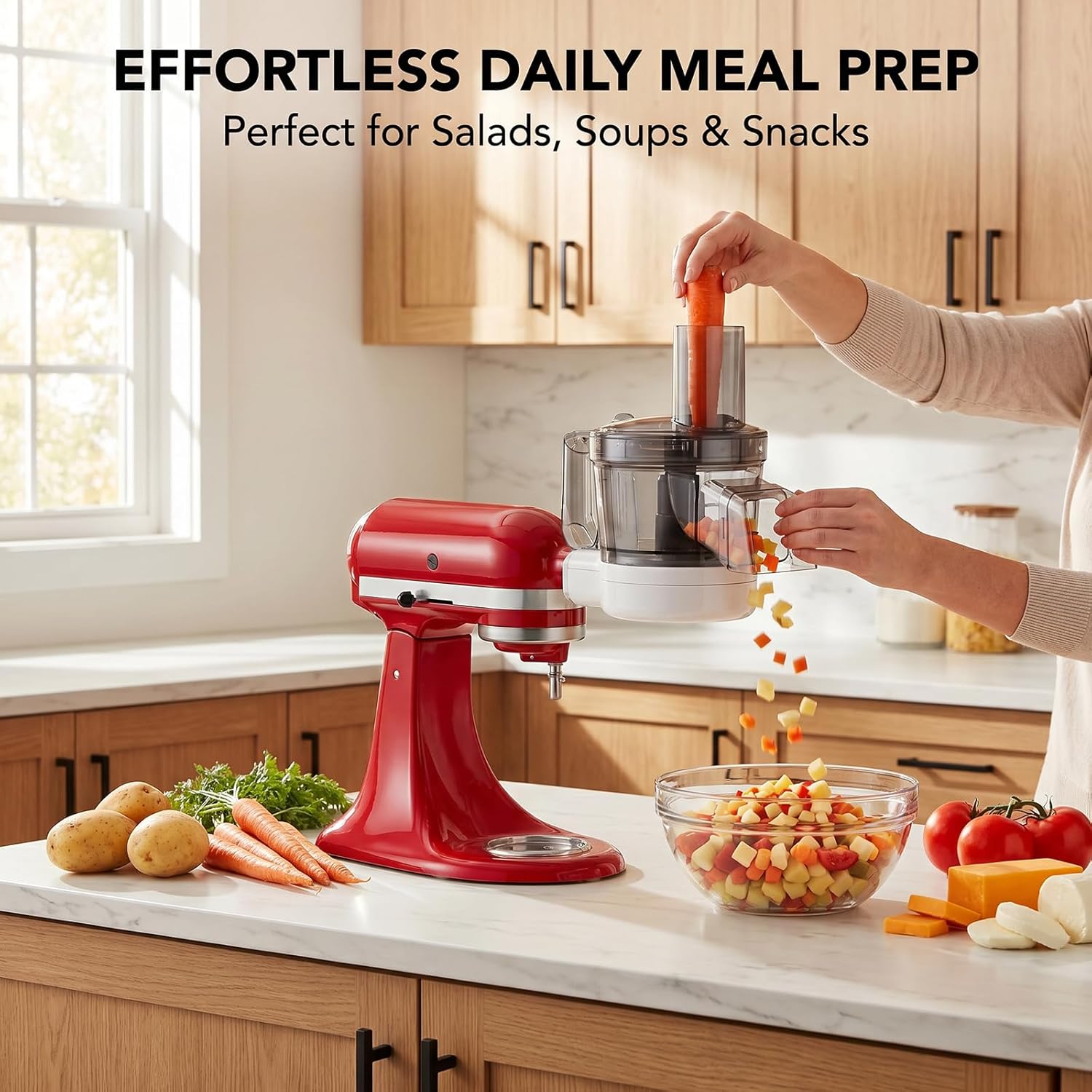 GVODE 5-in-1 Food Processor Attachment for KitchenAid, Multifunctional Chopper with Dicing/Slicing/Shredding/Strip Cutting/Sauce Discs and Storage Case